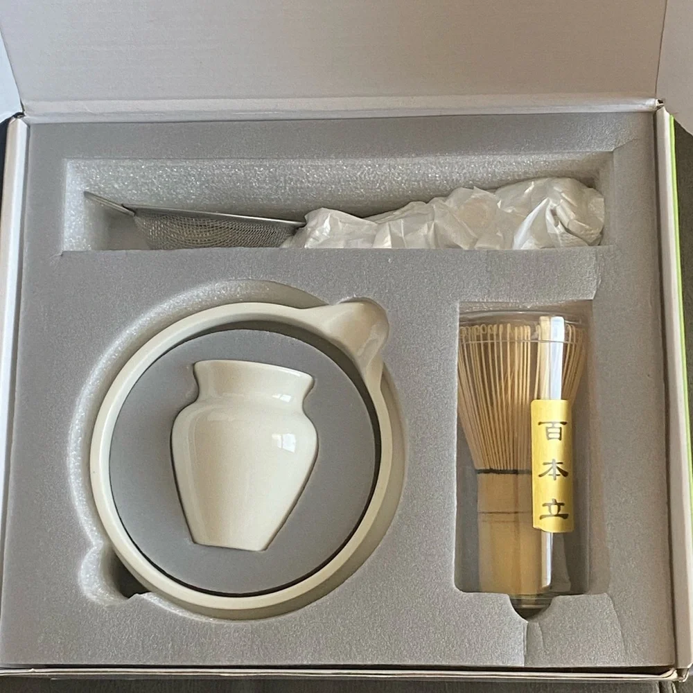 6 Pieces Green Matcha Kit for Matcha Lover Tea Ceremony White Ceramic Bamboo